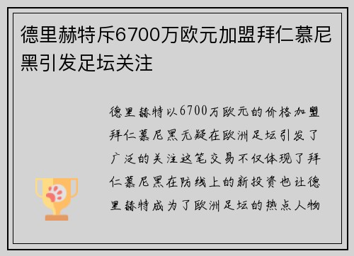 德里赫特斥6700万欧元加盟拜仁慕尼黑引发足坛关注 德里赫特斥6700万欧元加盟拜仁慕尼黑引发足坛关注